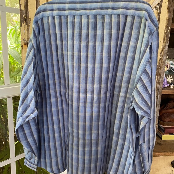 Men’s Irish linen button down shirt size XL blue indigo Palms NWOT - Picture 6 of 11